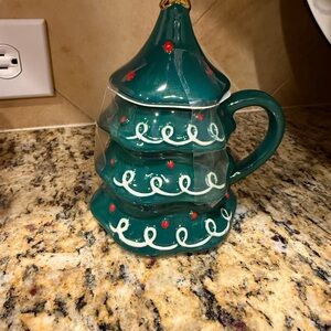 Holiday Time Green and Red Christmas Tree Mug